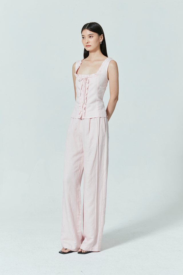 RUFFLE TRIMMED LINEN TOP