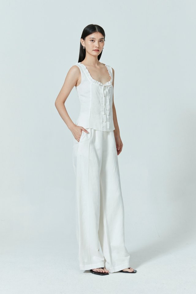 PINTUCK STRAIGHT LINEN PANTS