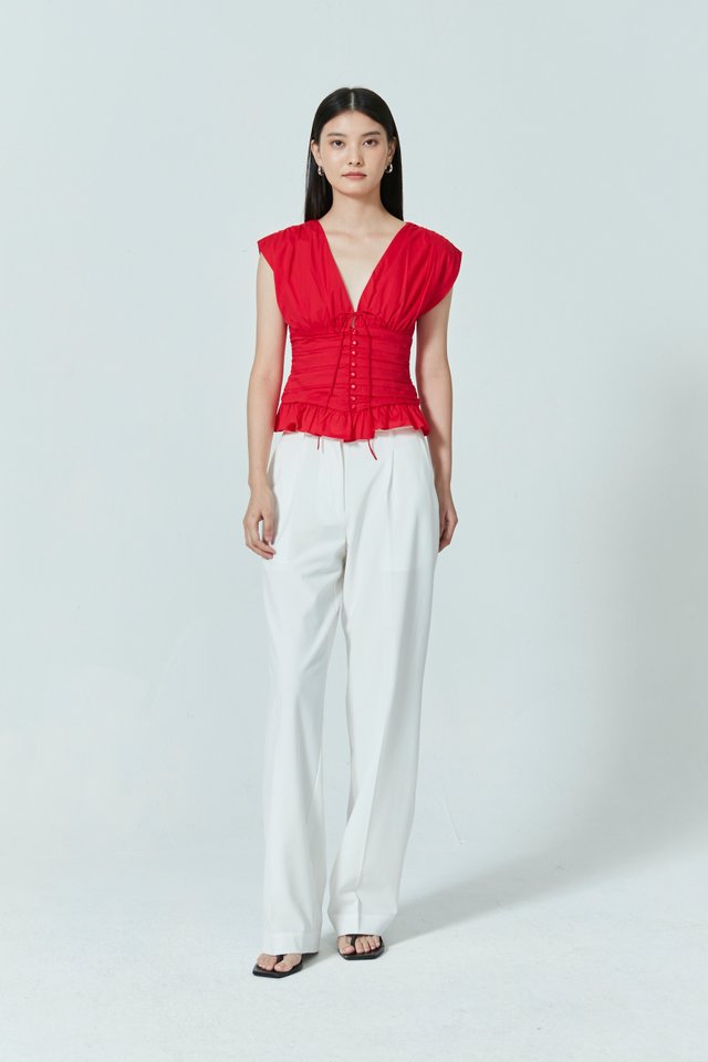 RUCHED V-NECK TOP