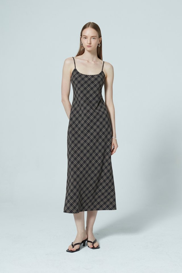 PLAID BIAS SLIP DRESS