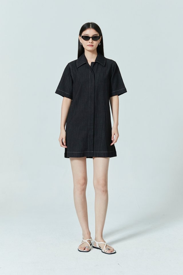 COLLARED DENIM DRESS