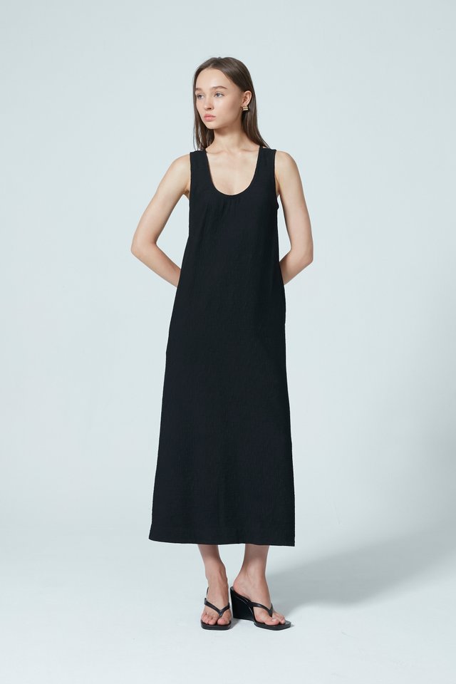 CRINKLE EFFECT MIDI DRESS