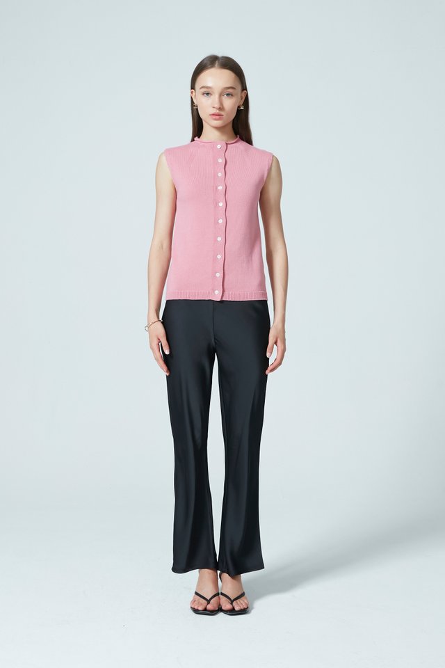 MOCK NECK BUTTONED KNIT TOP