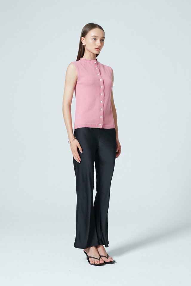 MOCK NECK BUTTONED KNIT TOP