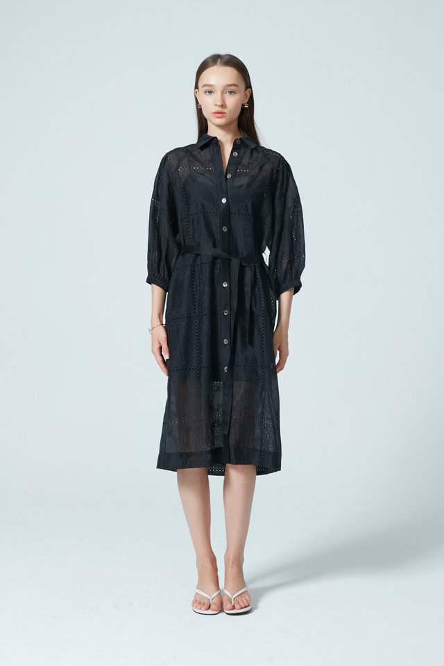 LIORA EMBROIDERY DRESS WITH BELT