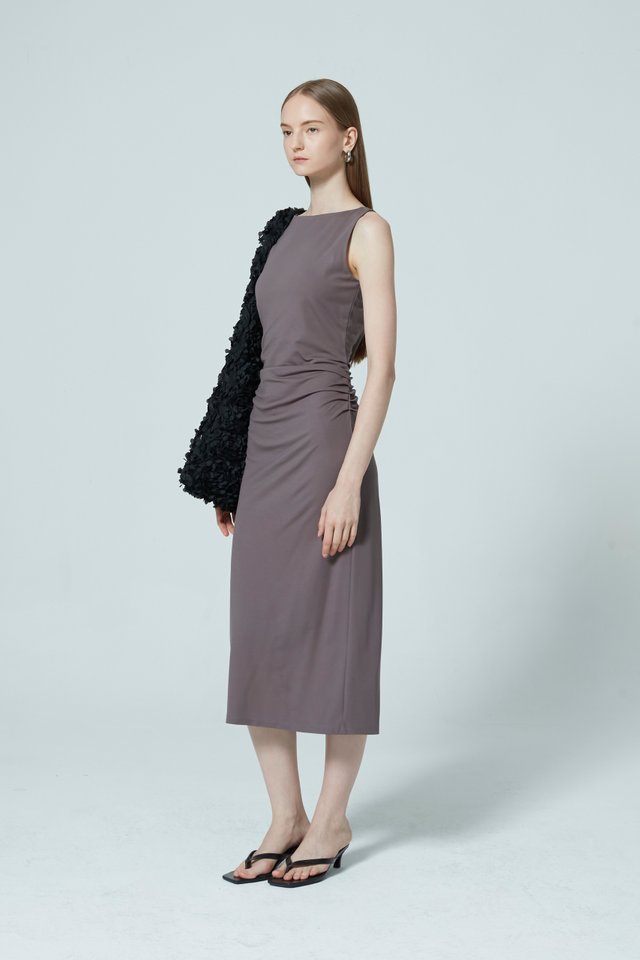 RUCHED MIDI DRESS