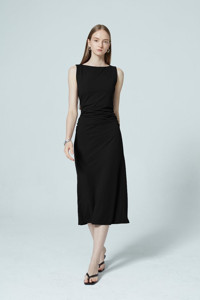 RUCHED MIDI DRESS