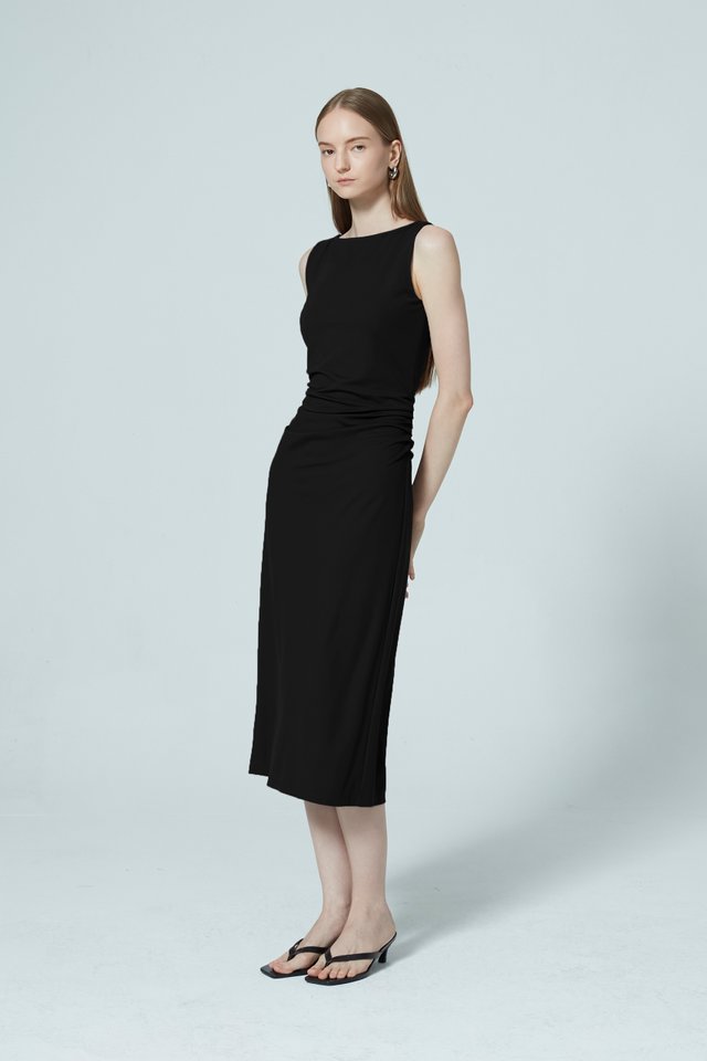RUCHED MIDI DRESS