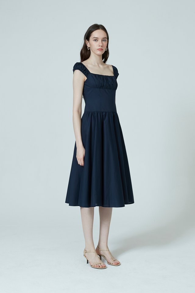 RUCHED MIDI DRESS