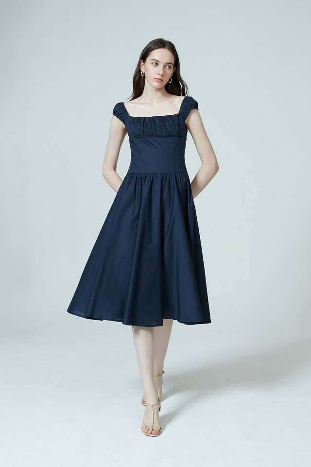 RUCHED MIDI DRESS