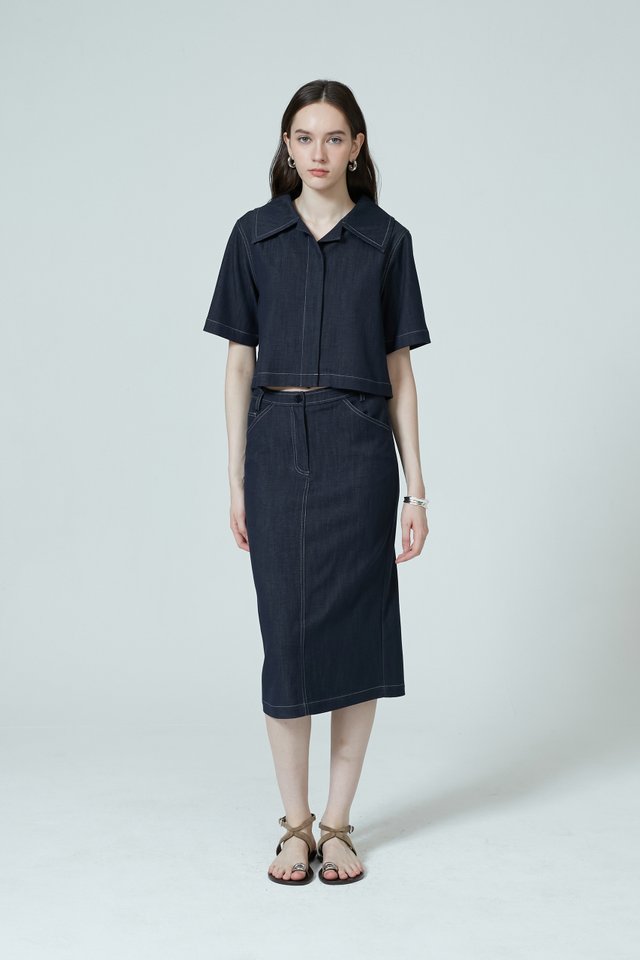 OPEN COLLARED DENIM SHIRT