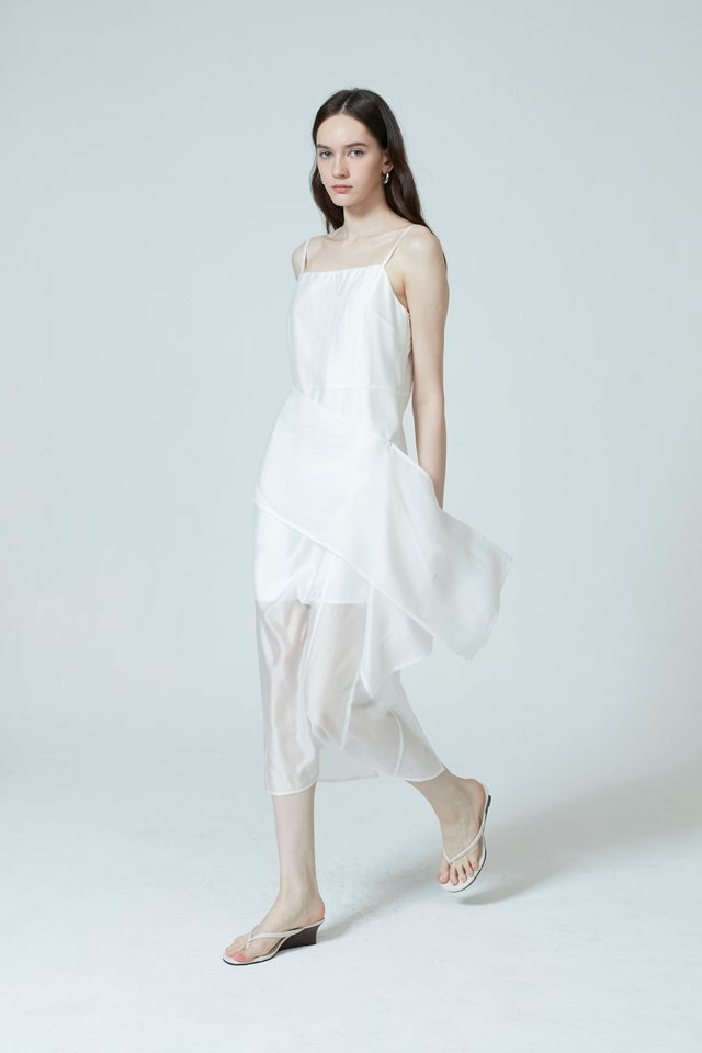 SHEER STRAIGHT DRESS WITH SASH
