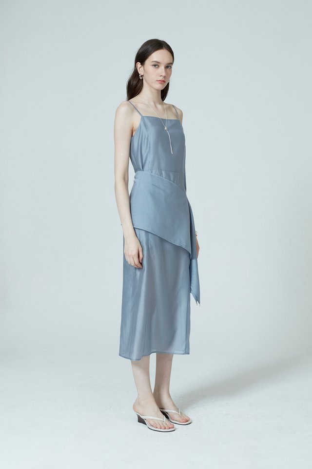SHEER STRAIGHT DRESS WITH SASH