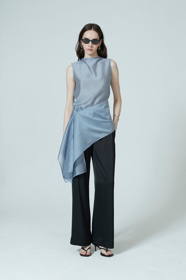 SHEER MOCK NECK TOP WITH SASH