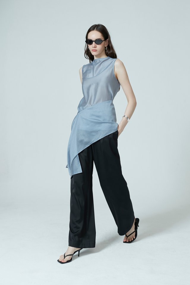 SHEER MOCK NECK TOP WITH SASH