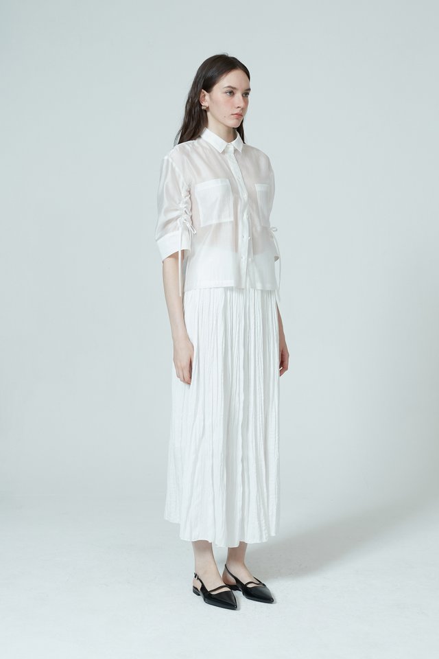 RUCHED SLEEVE SHEER SHIRT