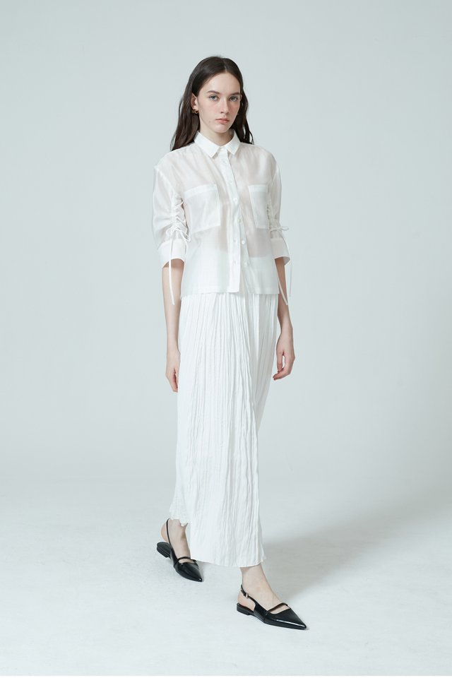 RUCHED SLEEVE SHEER SHIRT