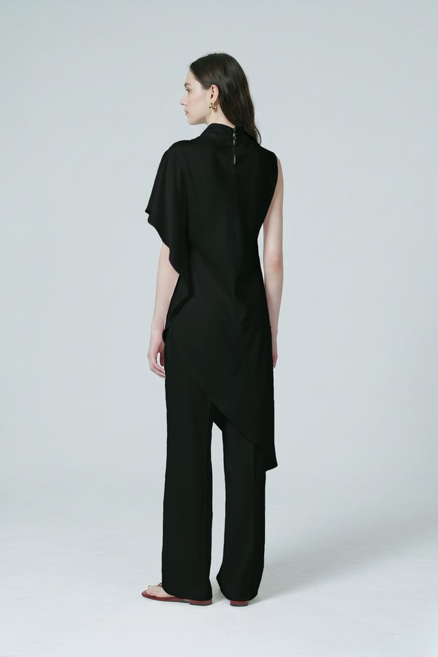 ASYMMETRIC HEM SATIN TUNIC TOP