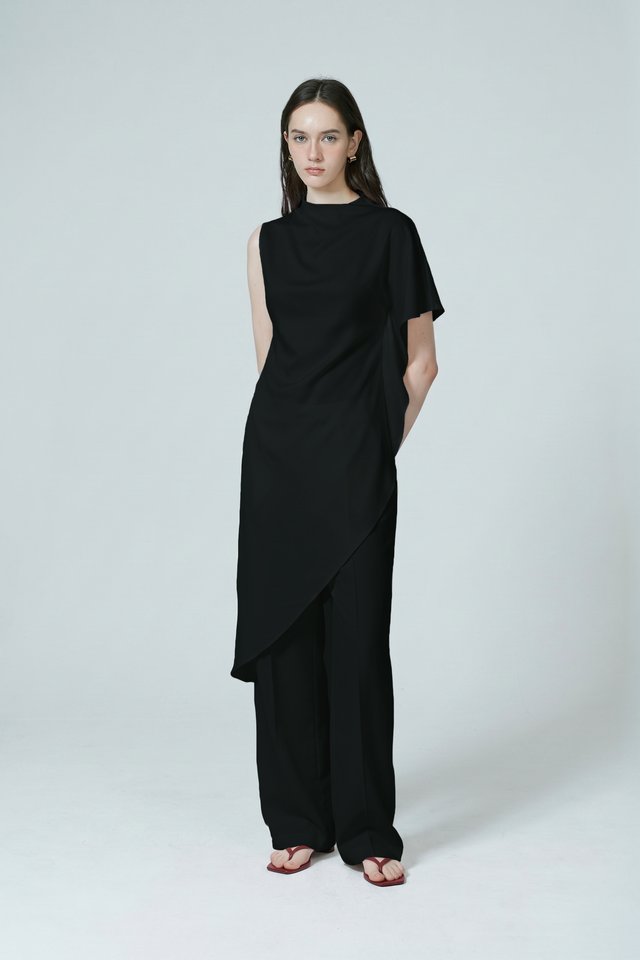 ASYMMETRIC HEM SATIN TUNIC TOP