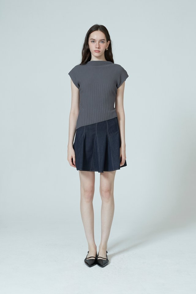 DENIM GODET MINI SKIRT