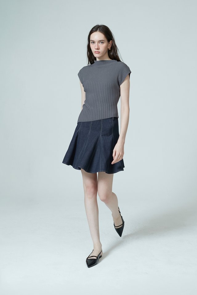 DENIM GODET MINI SKIRT