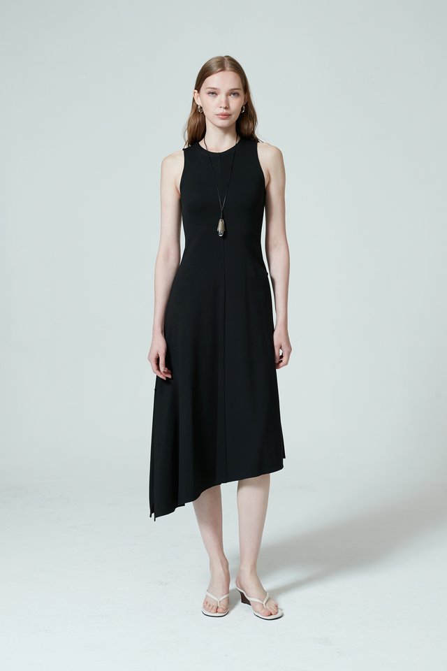 ASYMMETRIC JERSEY MIDI DRESS
