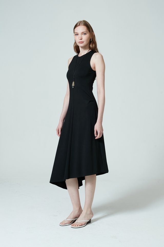 ASYMMETRIC JERSEY MIDI DRESS