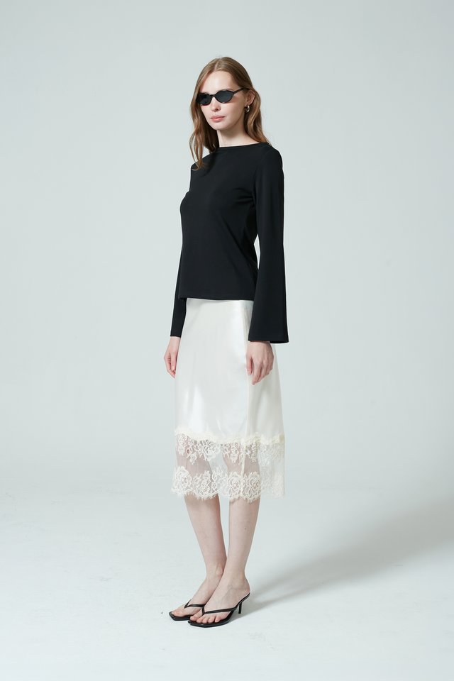 LACE TRIMMED SATIN SKIRT
