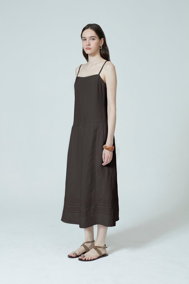LACE TRIMMED LINEN DRESS