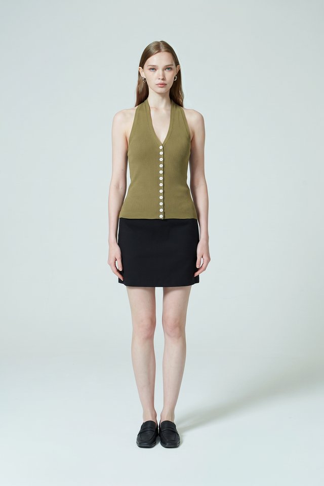RIBBED HALTER NECK TOP