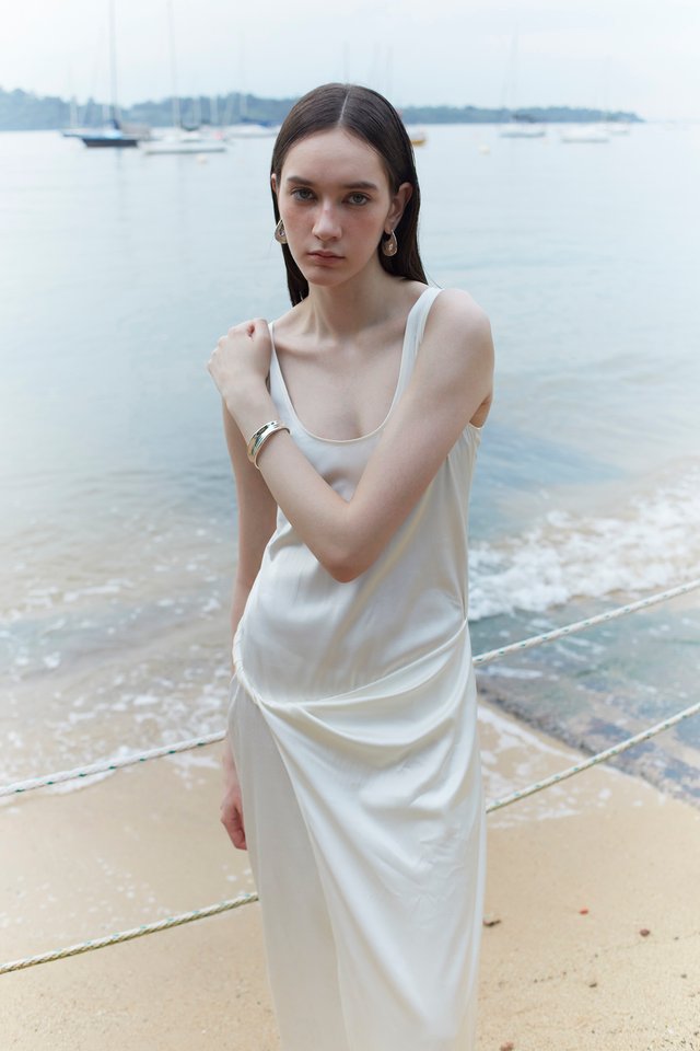 SLEEVELESS SATIN WRAP DRESS