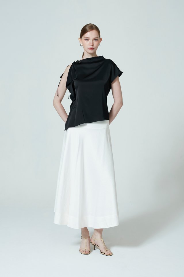 ASYMMETRIC DRAPE SATIN TOP