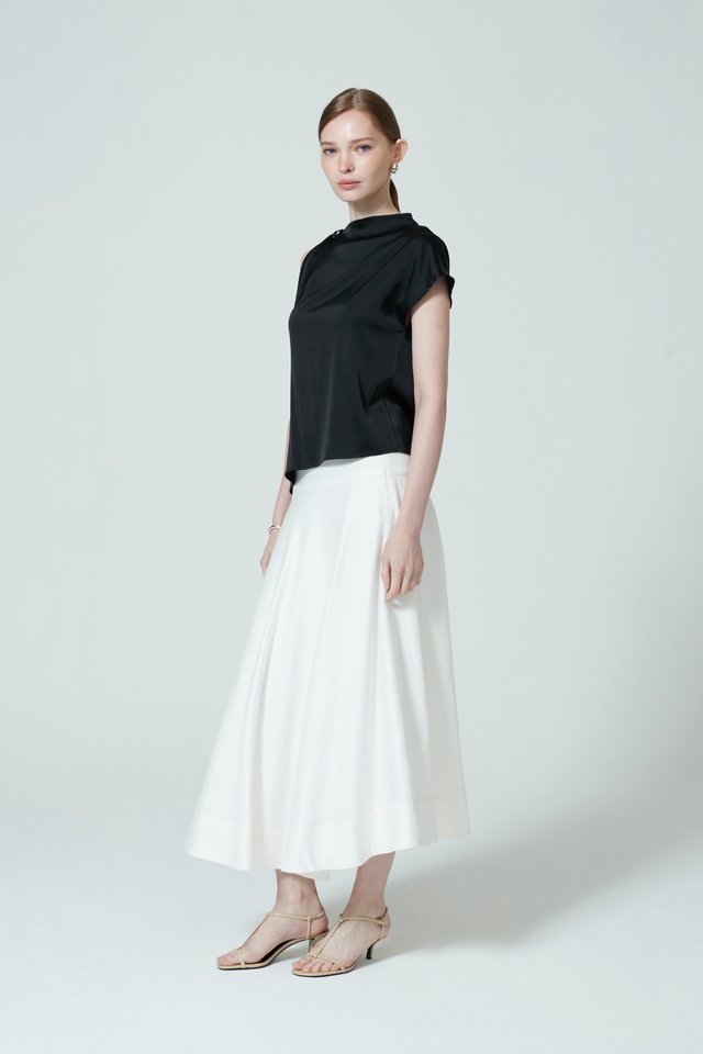 ASYMMETRIC DRAPE SATIN TOP