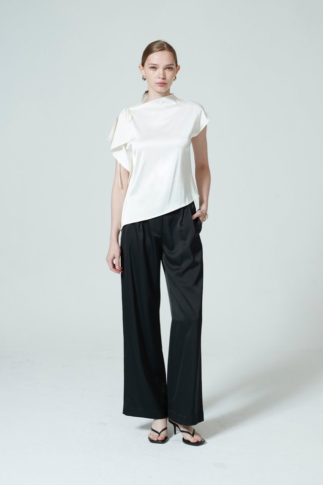 ASYMMETRIC DRAPE SATIN TOP