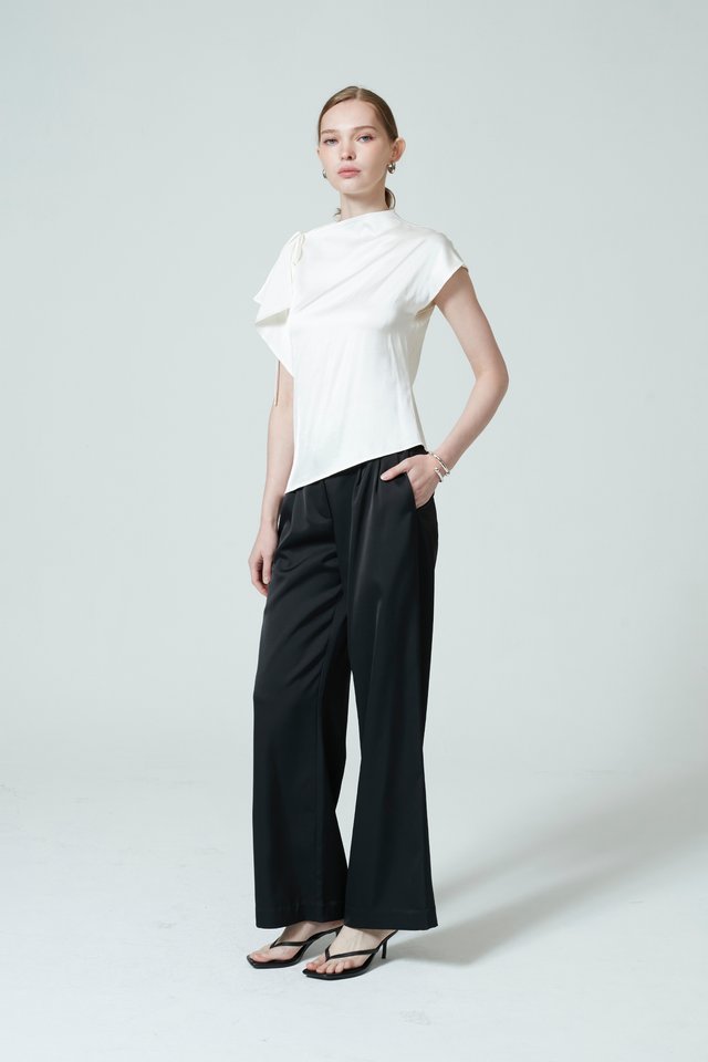 ASYMMETRIC DRAPE SATIN TOP