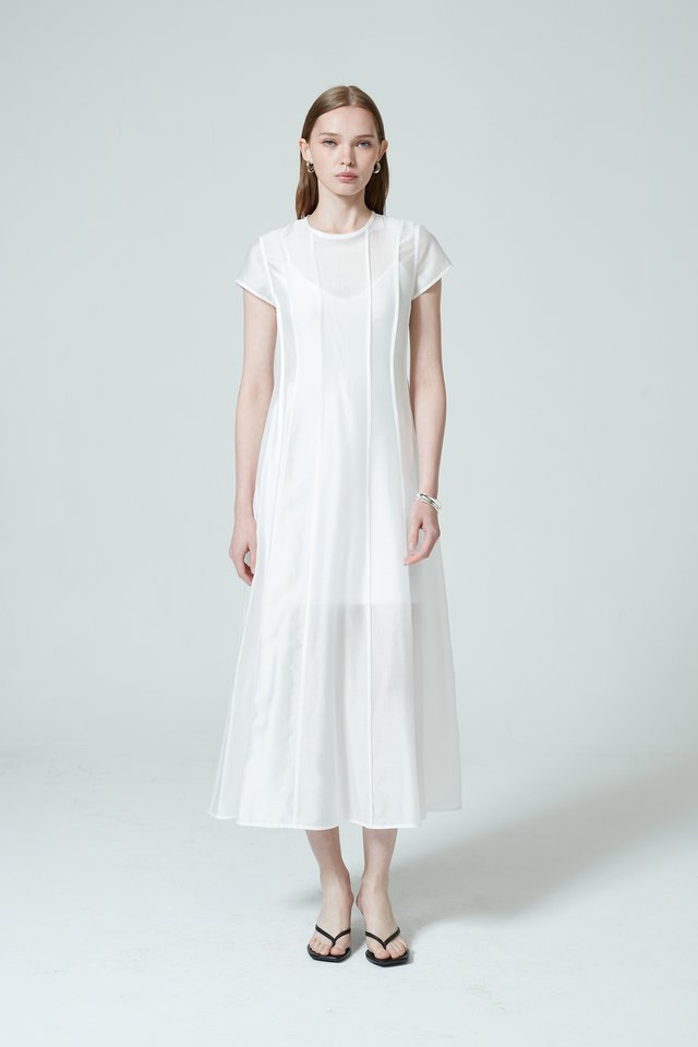 CAP SLEEVE SHEER DRESS WITH INNER SLIP