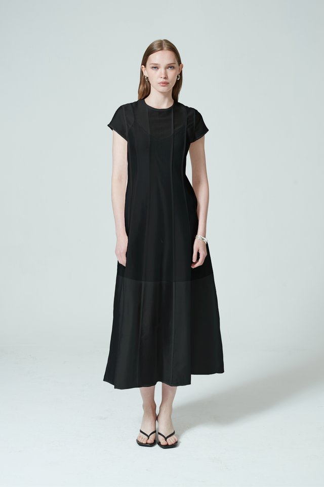 CAP SLEEVE SHEER DRESS WITH INNER SLIP
