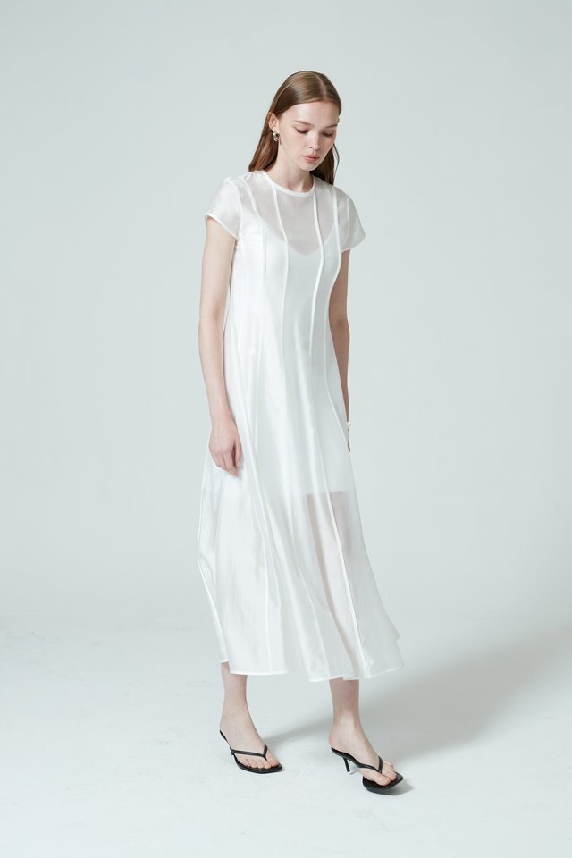 CAP SLEEVE SHEER DRESS WITH INNER SLIP