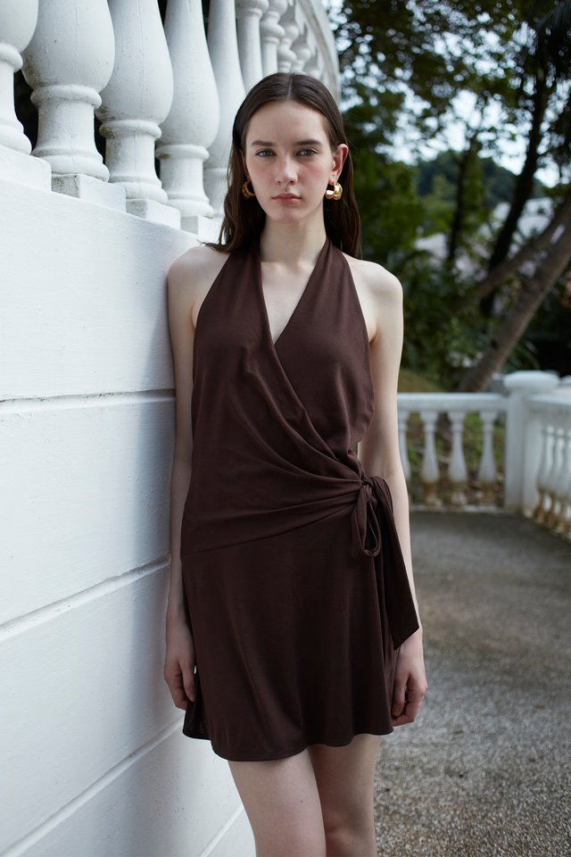 JERSEY HALTER NECK WRAP DRESS