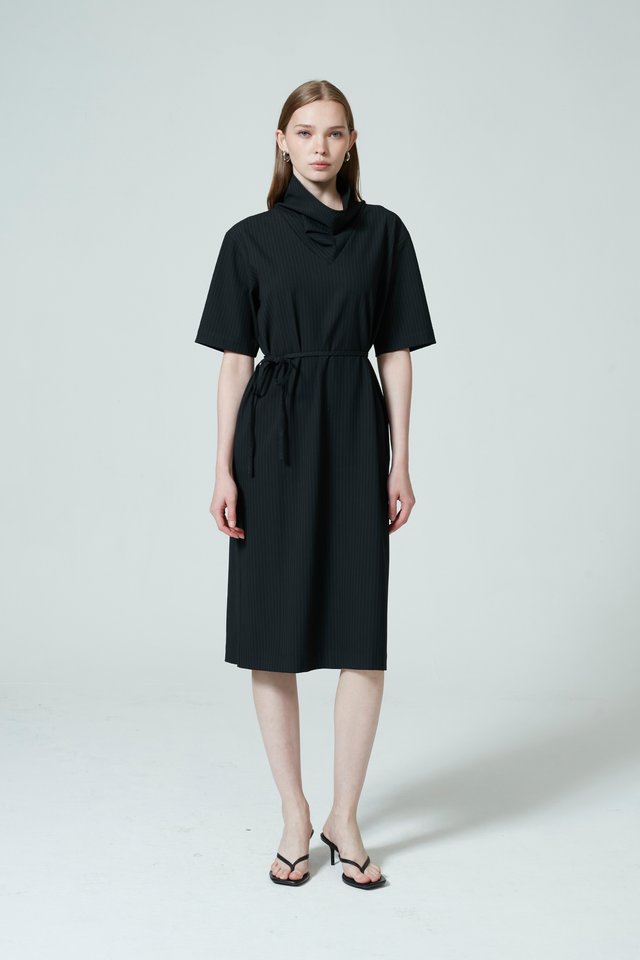 PINSTRIPE COWL NECK DRESS