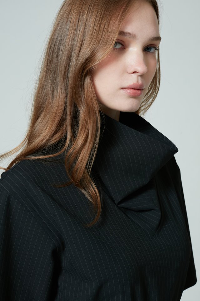 PINSTRIPE COWL NECK DRESS