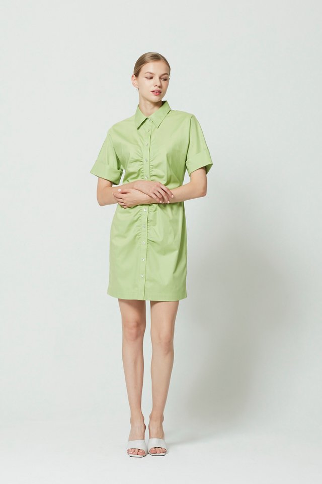 RUCHED SHIRT DRESS