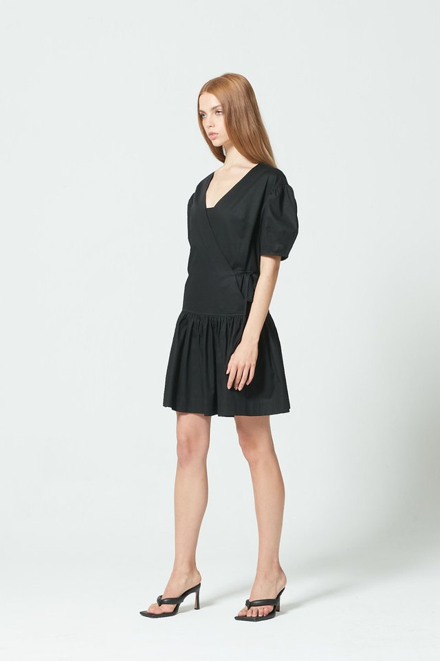 PUFF SLEEVE DRESS WITH INNER SLIP