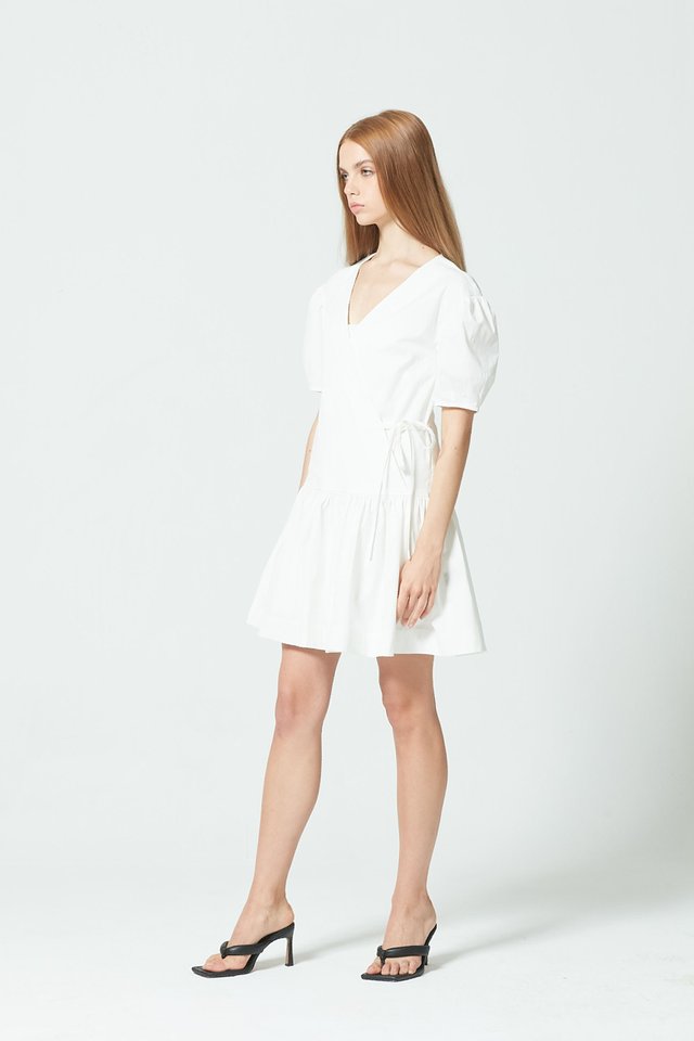 PUFF SLEEVE DRESS WITH INNER SLIP