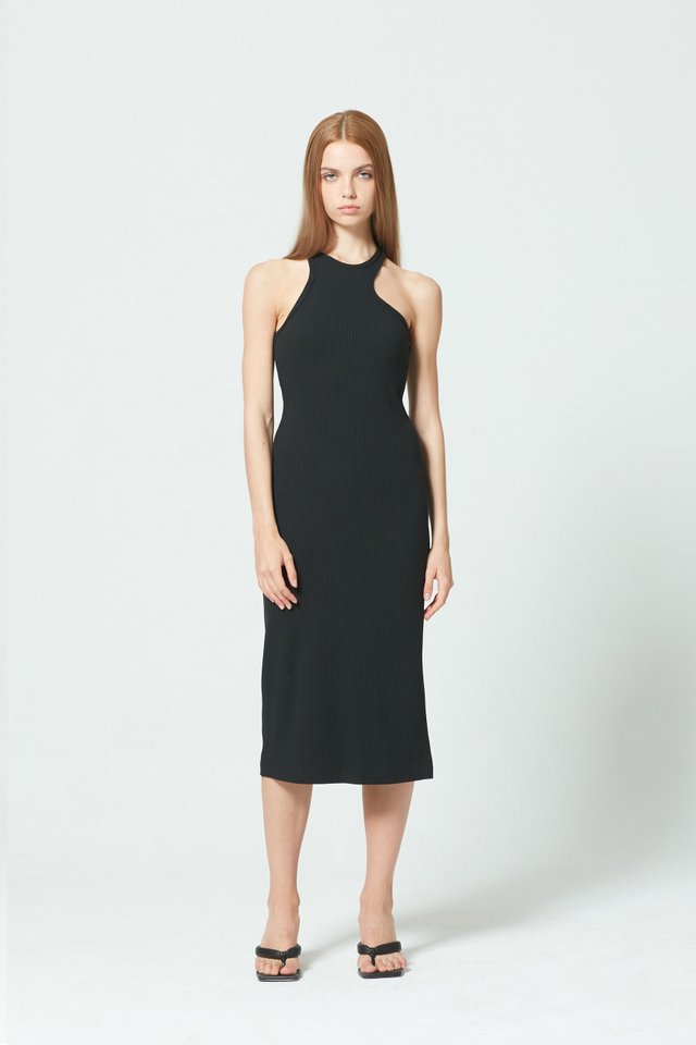 RIBBED HALTER DRESS