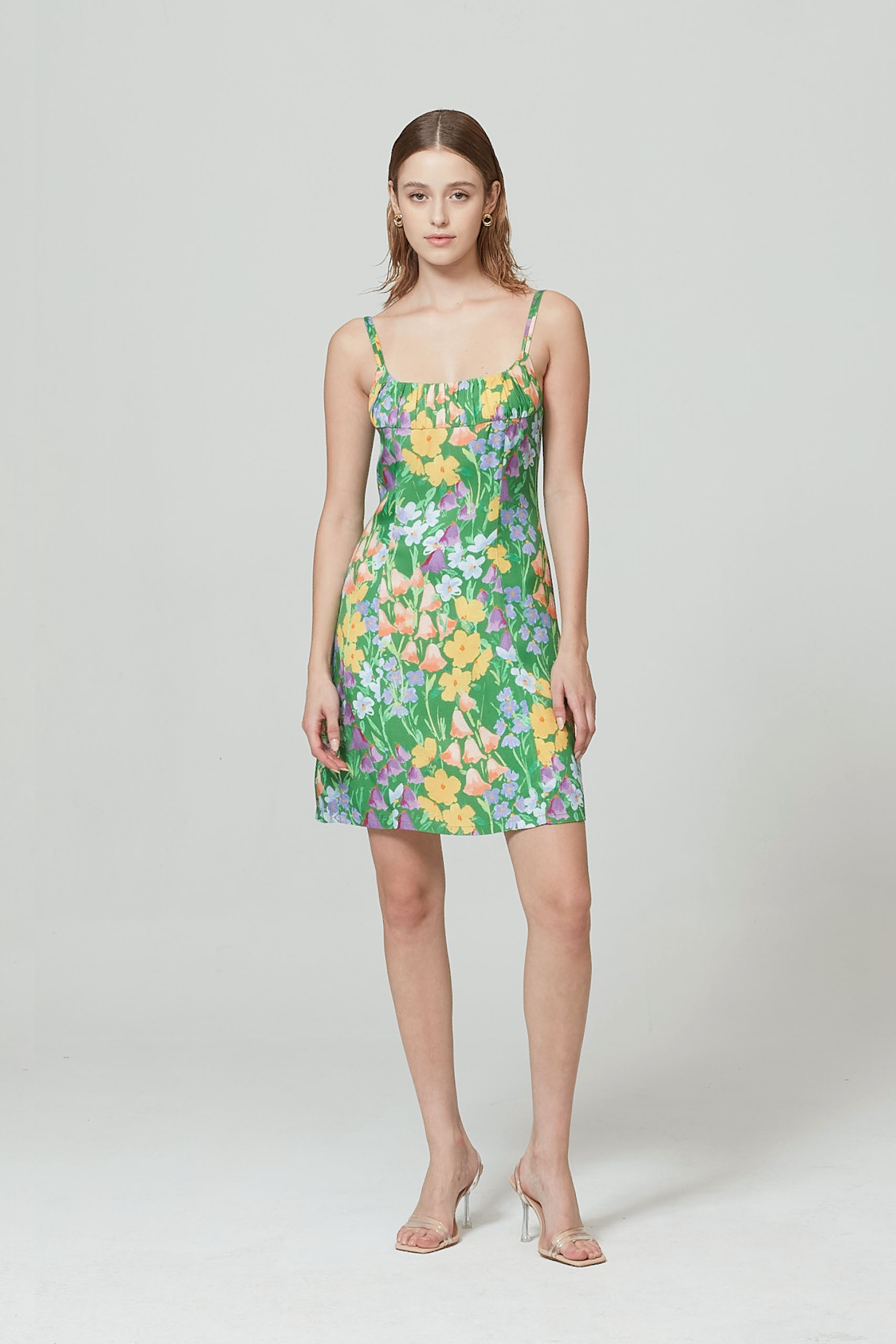 FLORAL RUCHED MINI DRESS | GG